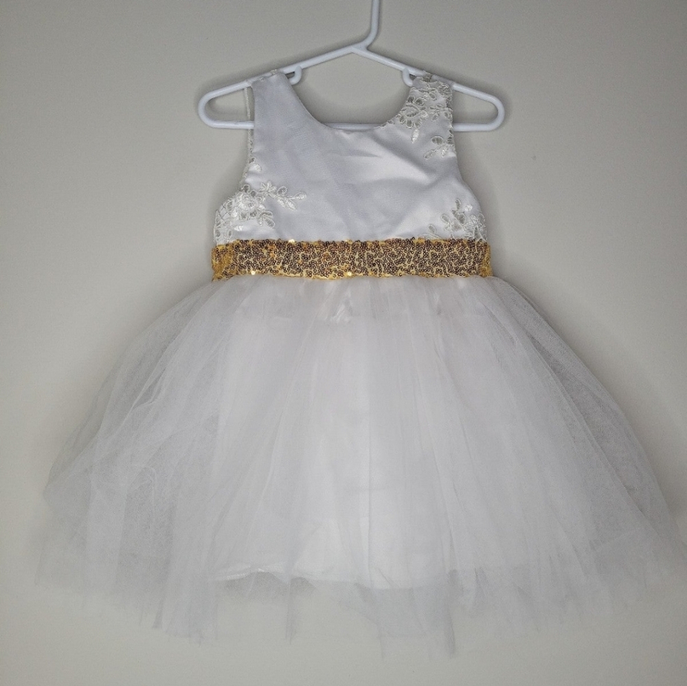 Formal White & Gold Toddler Dress